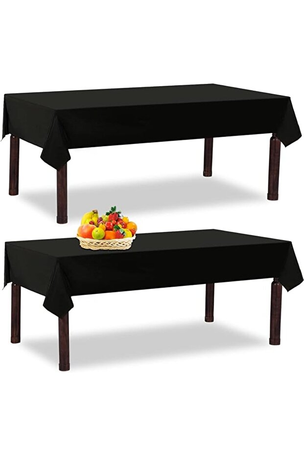 2 Packs Black Plastic Tablecloths, Rectangle Disposable Plastic Table Cloth for Kitchen Dining, Part