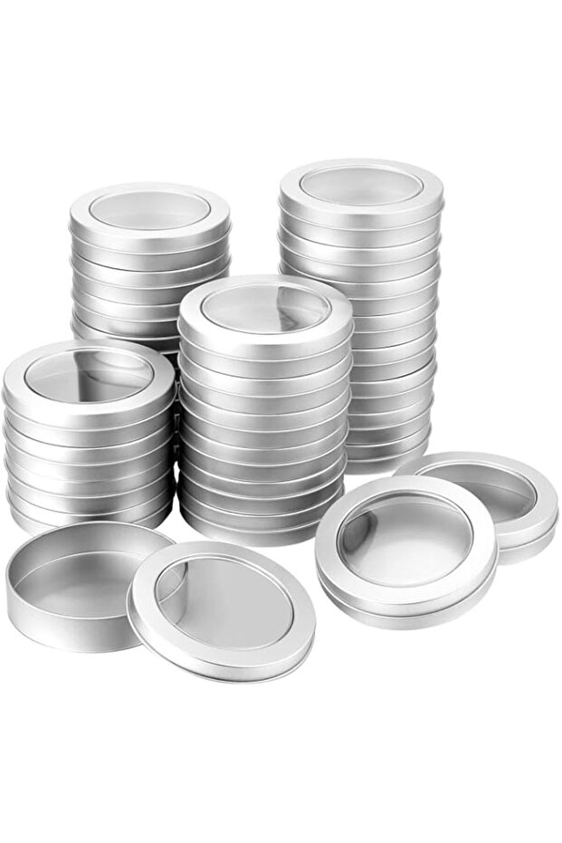 Tazweeq 24 Pack Metal Tin Cans, Round Tin Containers Empty Tin Cans with Clear Top Lid Spice Tin, Ro