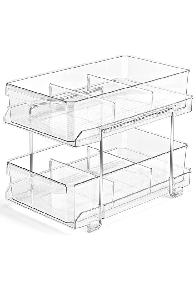 U-HOOME 2-Tier Under Sink Cabinet Organizer with Dividers, Multi-Purpose Slide-Out Storage Container