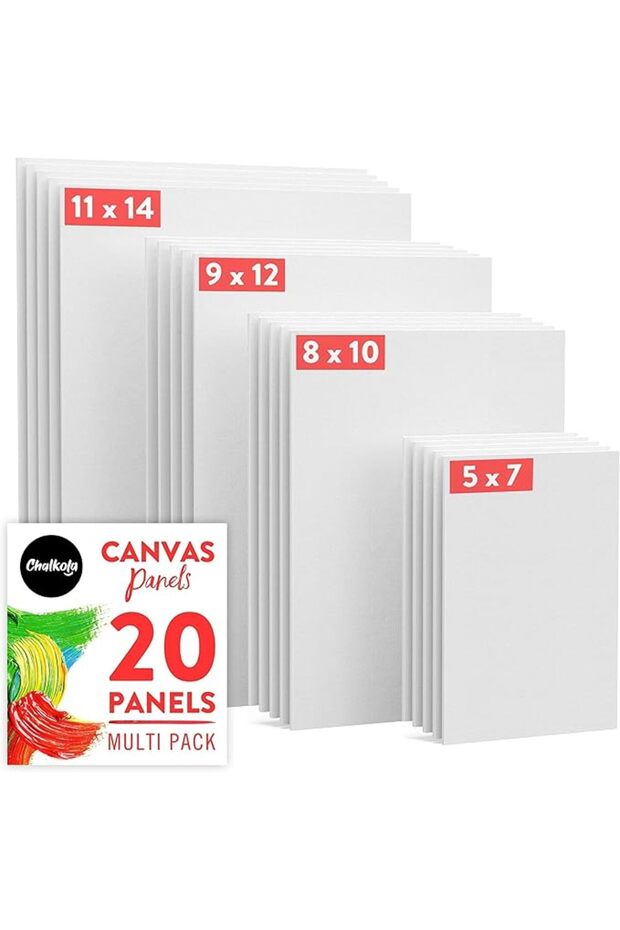 Canvas for Painting - (20 Bulk Pack, 5x7, 8x10, 9x12, 11x14 inch) | 100% Cotton Panels, Primed Blank