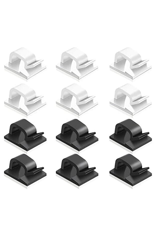 60 Pieces of Plastic Cord Adhesive Storage and Management Cable Clips-Black, White