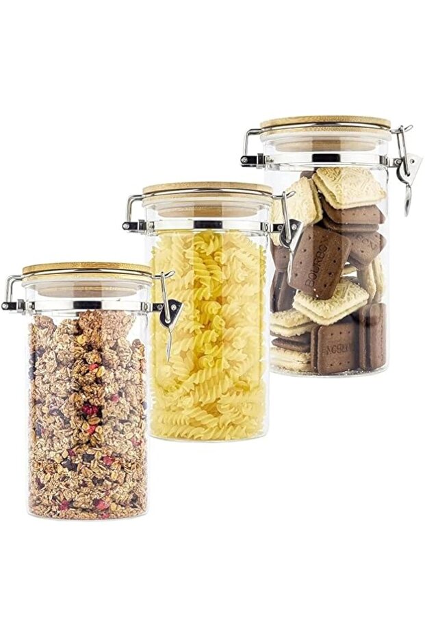 VOIDROP Glass Storage Container clip jar with Wooden Lid, Stackable Clear Decorative Organizer Bottl