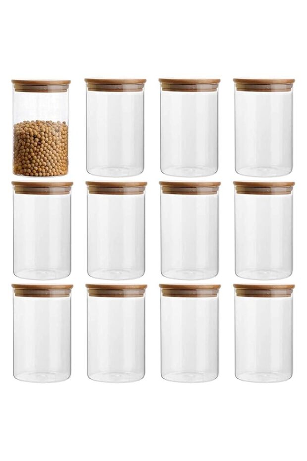 KEREATIVE Glass Food Storage Containers Set, Spice Jar Set, 12 Piece Glass Jar with Bamboo Airtight