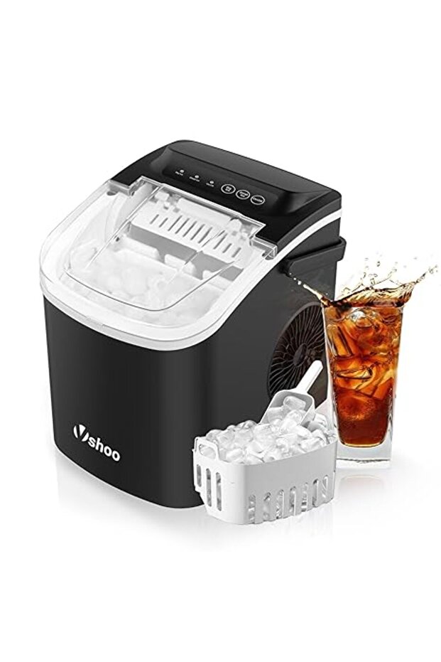 Countertop Ice Maker Machine with Handle, Portable Self-Cleaning Ice Maker with Basket and Scoop, 2