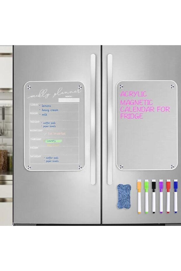 2PCS Magnetic Weekly Calendar for Fridge, Acrylic Magnet Dry Erase Board,Meal Weekly Planner Board f