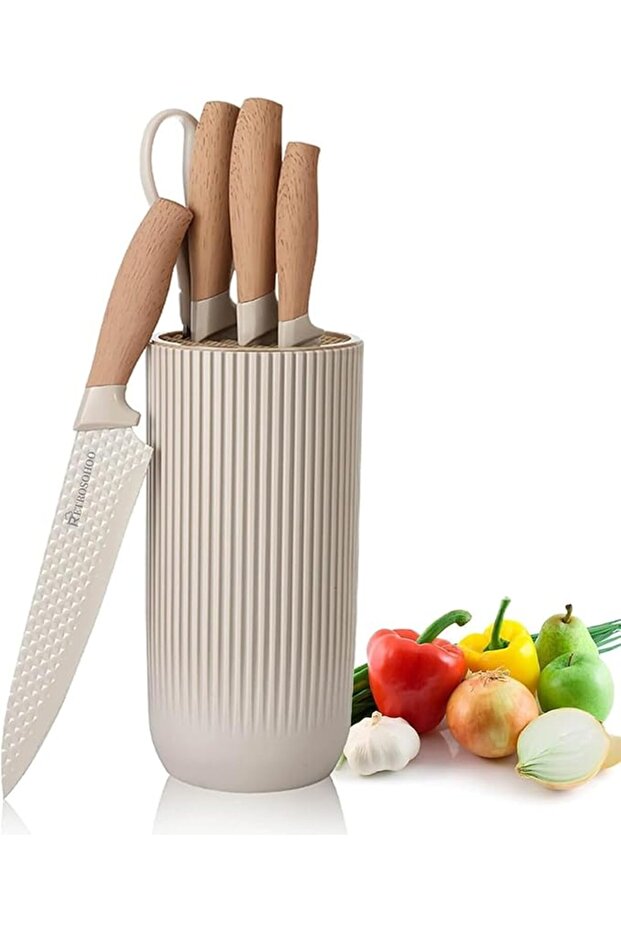 Kitchen Knife Set, 6-Pieces Khaki Sharp Knife Set for Kitchen, Non-stick Non-slip Stainless Steel Ch
