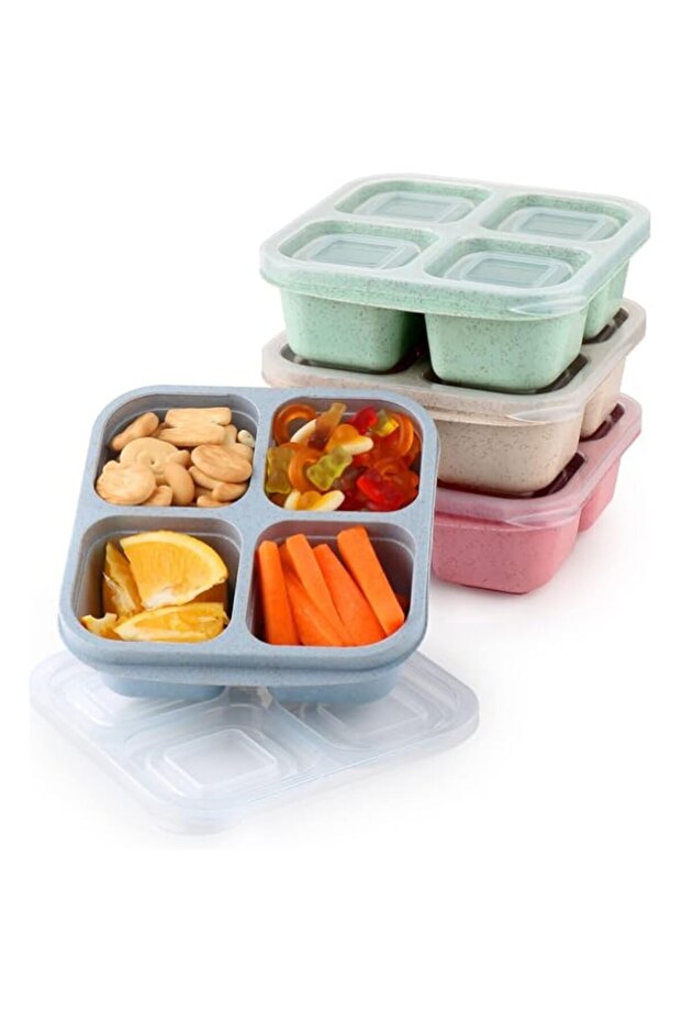 Khazna 4 Pack Snack Containers for Kids Adults, 4 Compartment Bento Snack Box, Reusable Meal Prep Lu
