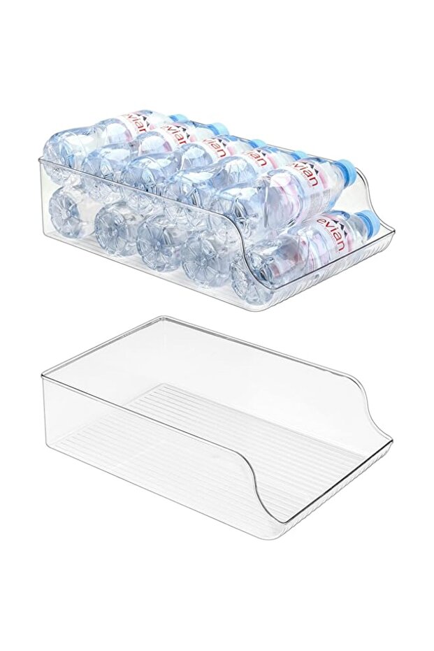 Puricon 2 Pack Water Bottle Dispenser Organizer for Refrigerator, Clear Plastic 16i9oz Water Bottle