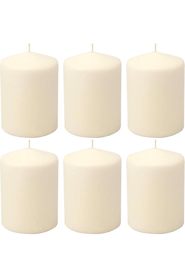 Unscented Ivory Pillar Candles - Dripless Clean Burning Smokeless Household Dinner Candle, SPA Roman