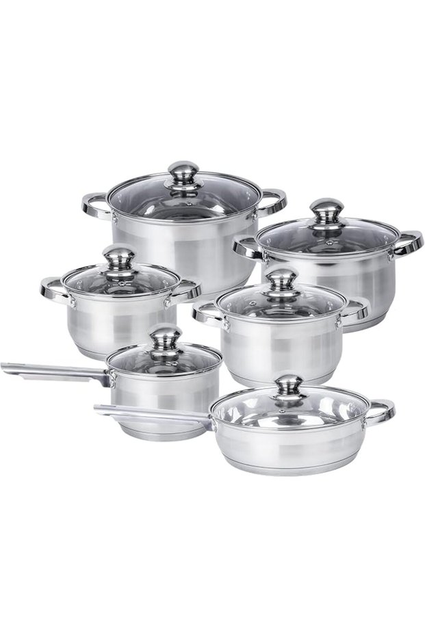Stainless Steel Cookware Set, 12-Piece, Casseroles, Saucepan, Fry Pan, Ergonomic Handles, All Cookto
