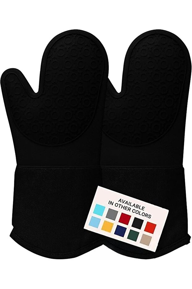 Extra Long Professional Silicone Oven Mitt, Oven Mitts with Quilted Liner, Heat Resistant Pot Holder