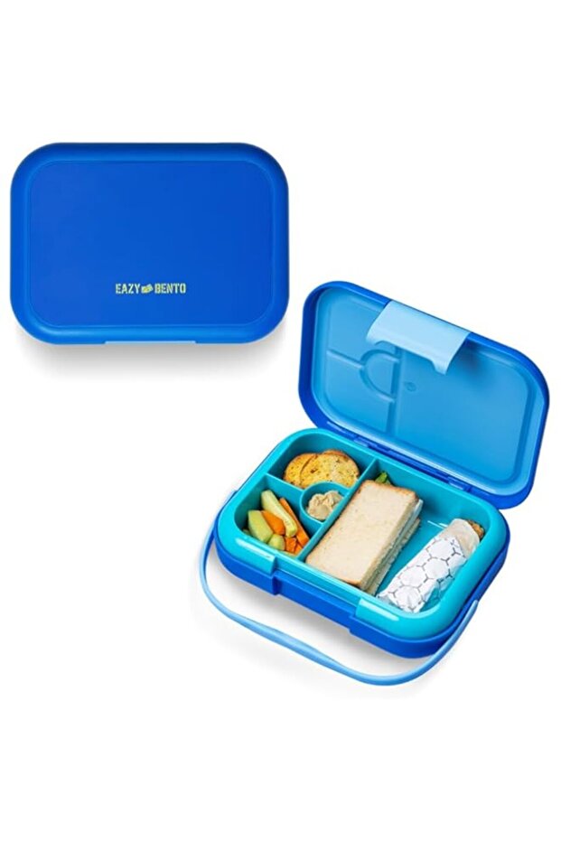 Eazy Kids 4 Compartment Bento Lunch Box - Mat Blue