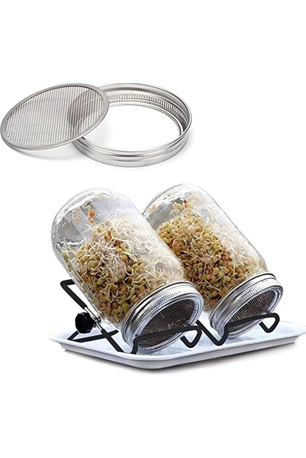 COOLBABY Jar Sprouting Kit-2pack 32oz Complete Wide Mouth Mason Jar Sprouting Kit with Stainless Ste