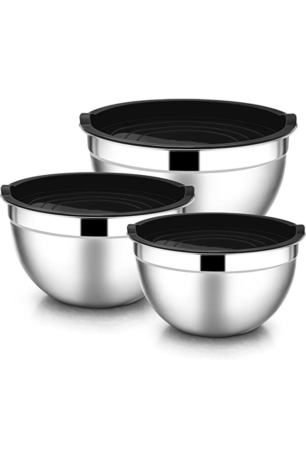 Mixing Bowls with Lids, 6-Piece Stainless Steel Salad Bowls Metal Nesting Bowls for Baking Cooking a