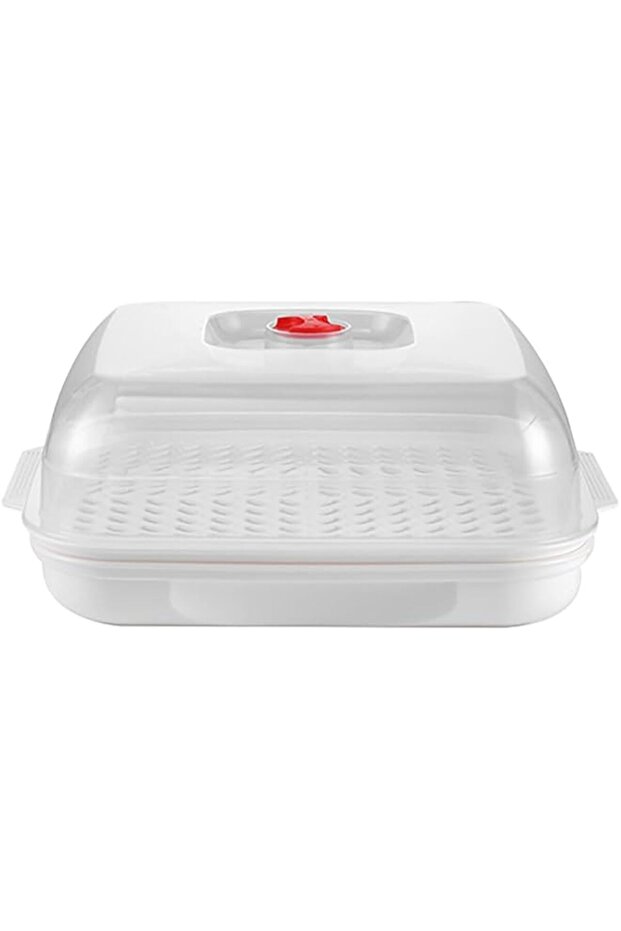 TERRIFI Microwave Steamer with Lid and Tray, Large Square Drain Basket, Vegetable Storage Plate, Kit