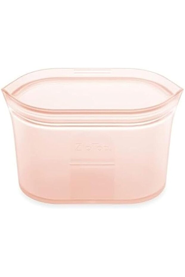 Zip Top Reusable Silicone Food Storage Dish Bag, 16 oz Capacity, Small, Peach