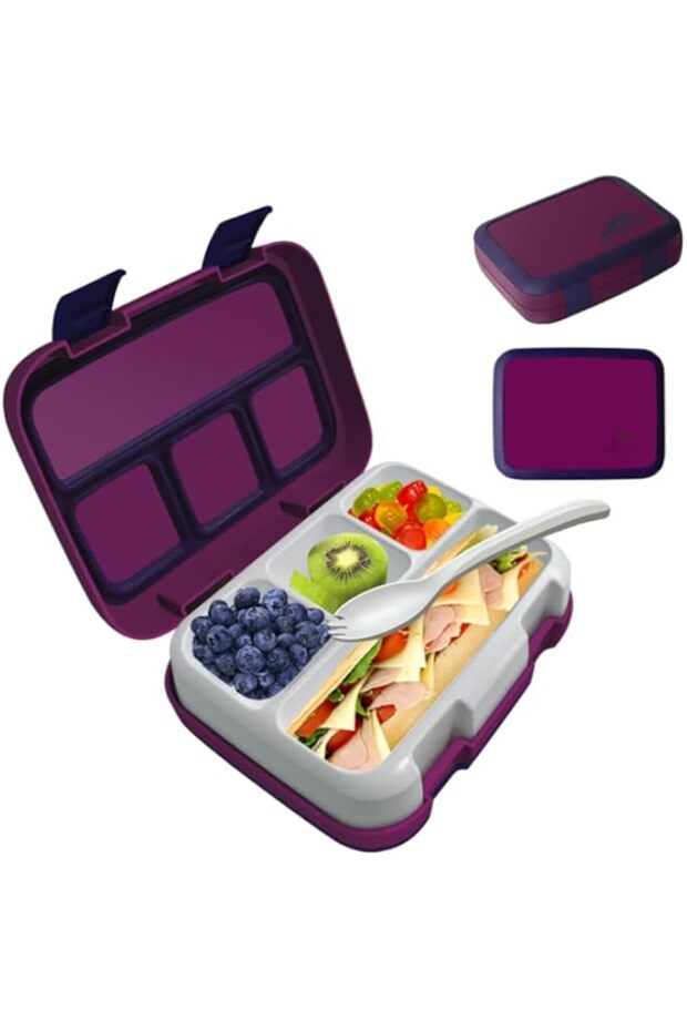 Haolaa Bento Box with Folk for Kids school and Adults, 4 Compartment 1170ml Lunch Box, Leak Proof Lu
