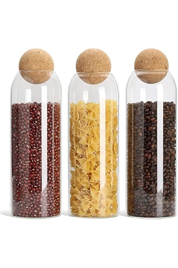 Voidrop-3 Pcs Cork Glass Jar-Spell jar-Glass Bottle-Cork Ball Jar-Storage jar-round spice jars glass