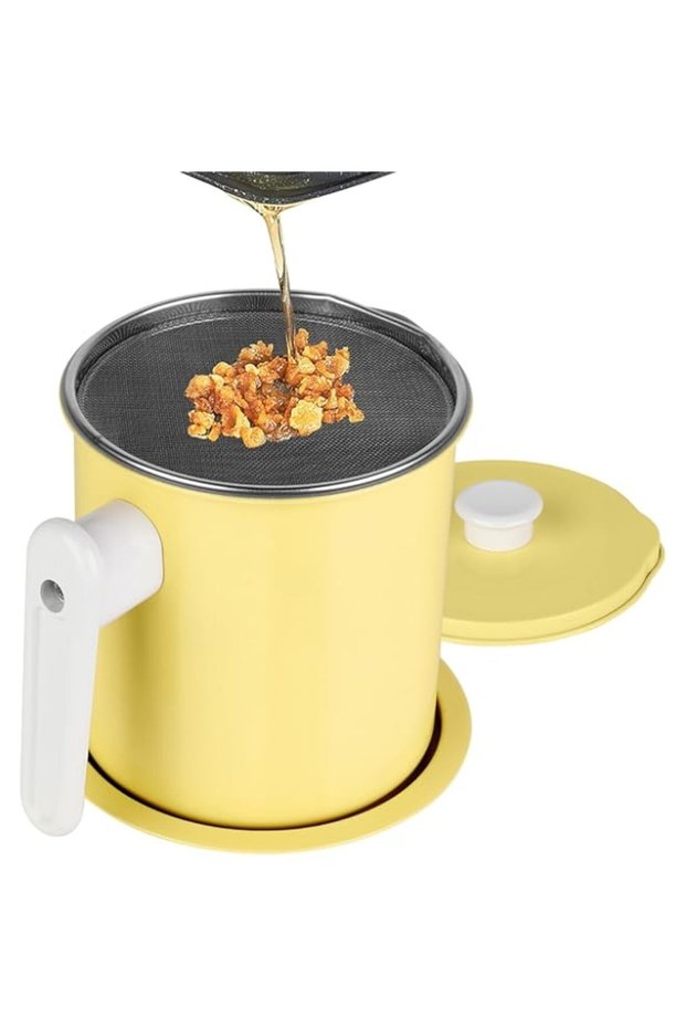 1.4L/48 Oz Stainless Steel Oil Strainer Pot Grease Can, Oil Storage Container with Removable Filter,