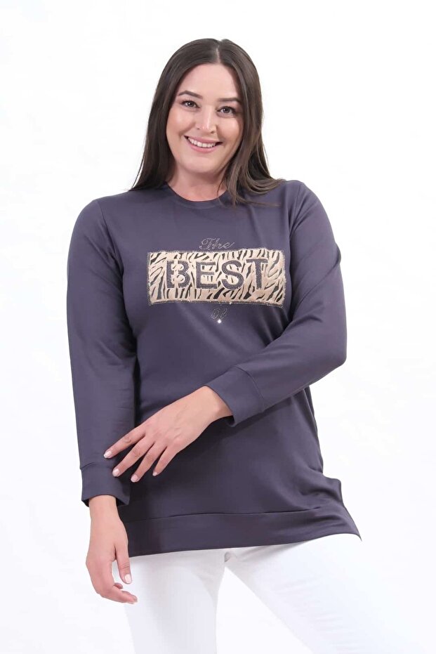 Women's Crew Neck Crystal Fabric Slit Soft Textured Hijab Tunic