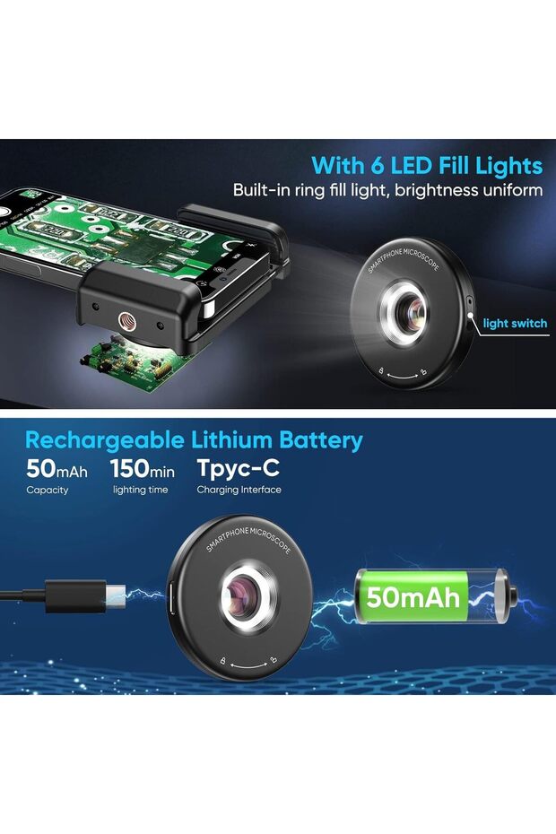 عدسة مجهر هاتف 100X مع ضوء LED وفلتر CPL وكاميرا ماكرو عالمية لأجهزة Android / iPhone - 5