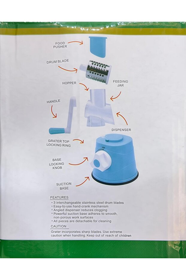 Manual Rotating Cheese Grater, Portable Vegetable Slicer, Manual Food Processor with Strong Suction - 7