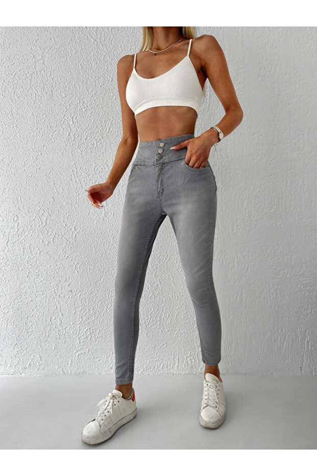 High Waist Lycra Jean Trousers (Color Options)
