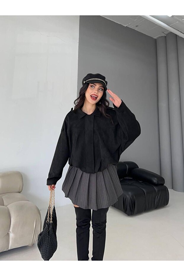 Oversize Süet Bomber Ceket - 6