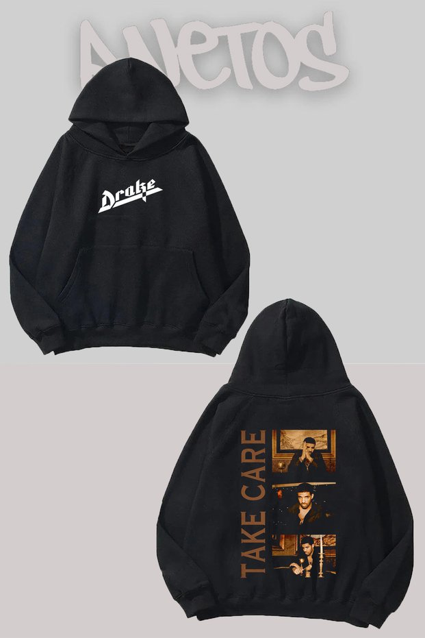 Drake 13 Design Black Front and Back Printed Sweatshirt