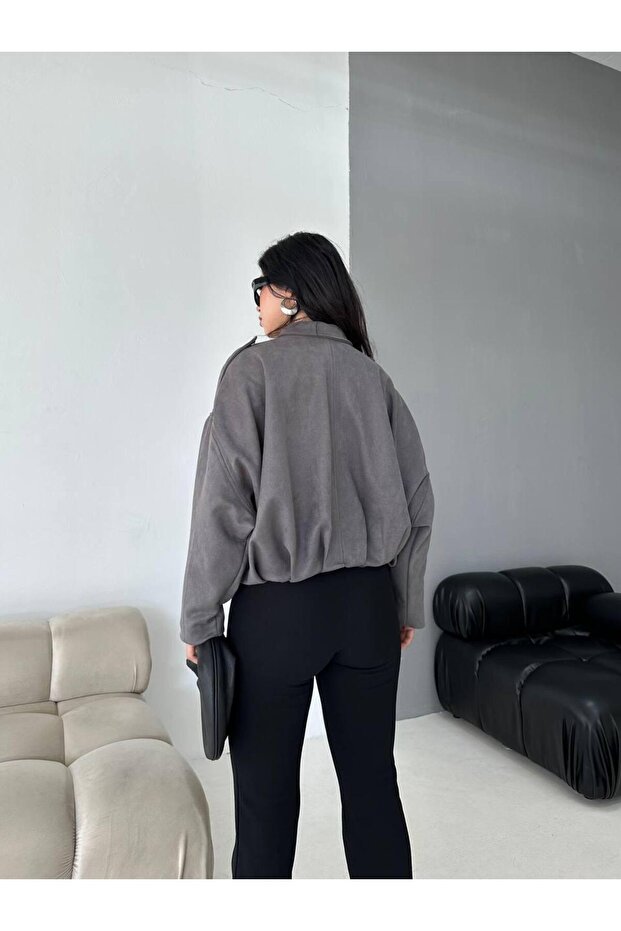 Oversize Süet Bomber Ceket - 7