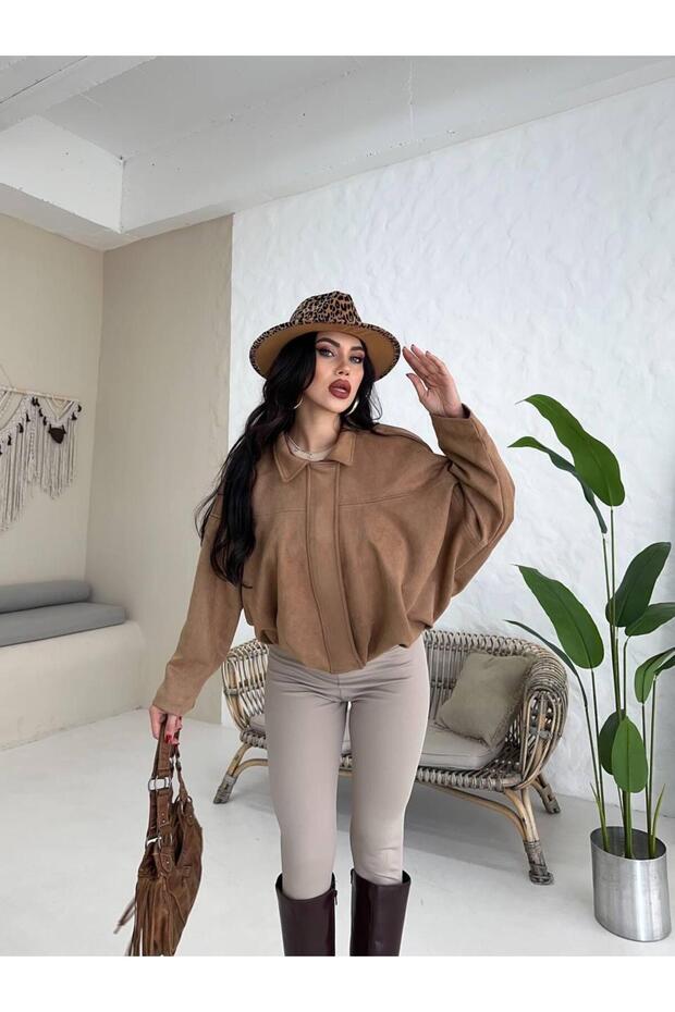 Oversize Süet Bomber Ceket - 6