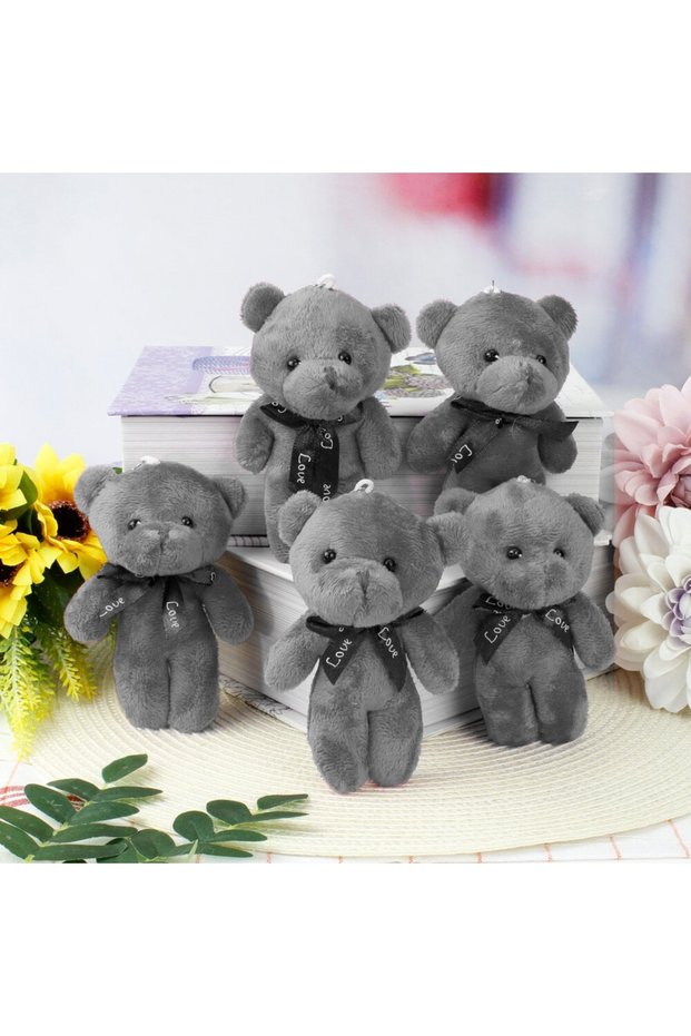 Yumoş Mini Plush Teddy Bear Set of 5 Sweet Cute Adorable Baby Bear Bag Ornament Keychain Gift Set