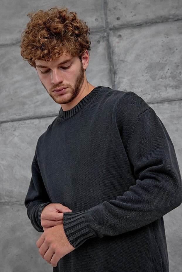 Erkek Antrasit 251 Oversize Yıkamalı Örme Triko - 2
