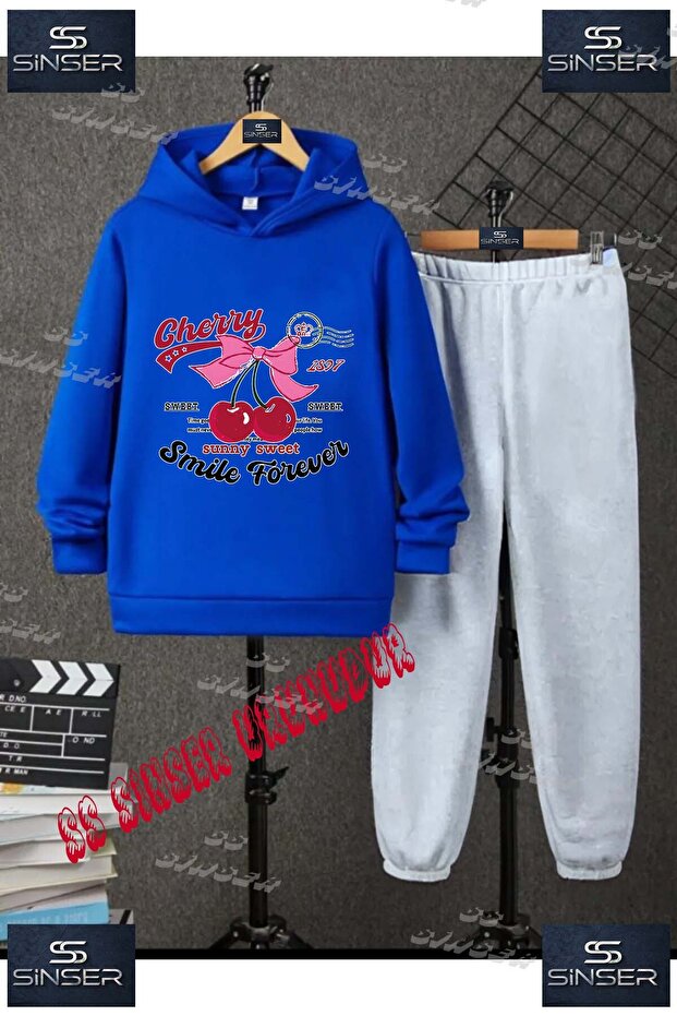 Children's Unisex'Cherry Smile Forever' Custom Printed Hoodie Tracksuit Set