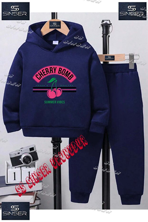 Children's Unisex Custom Printed Hoodie Tracksuit Set with the Text'Cherry Bomb'