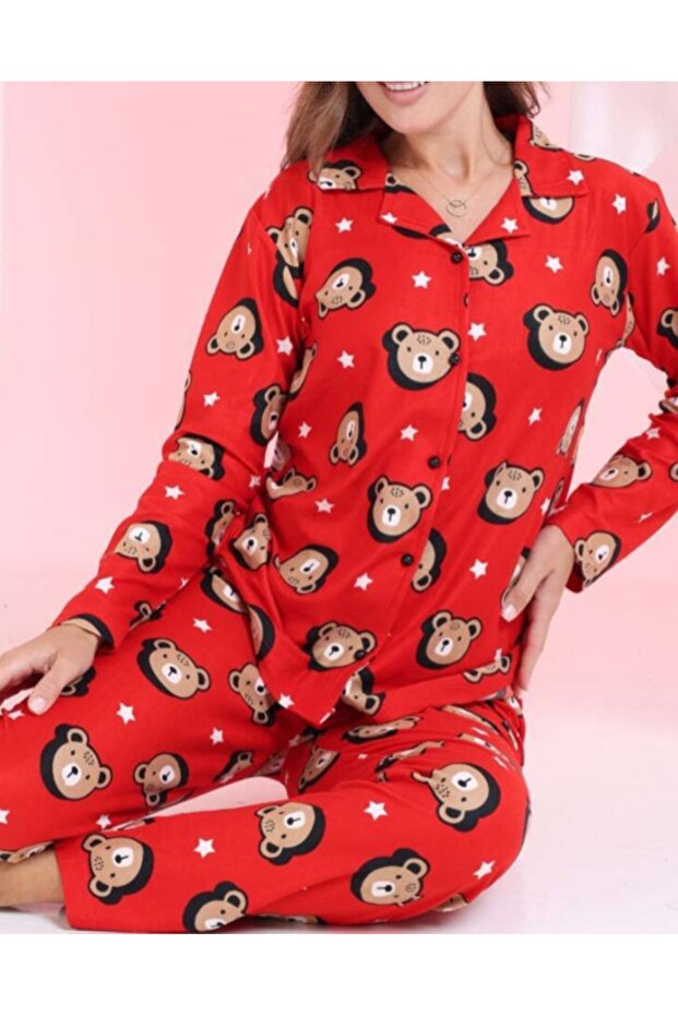 طقم بيجامة من قماش السويد المنقوش - 4