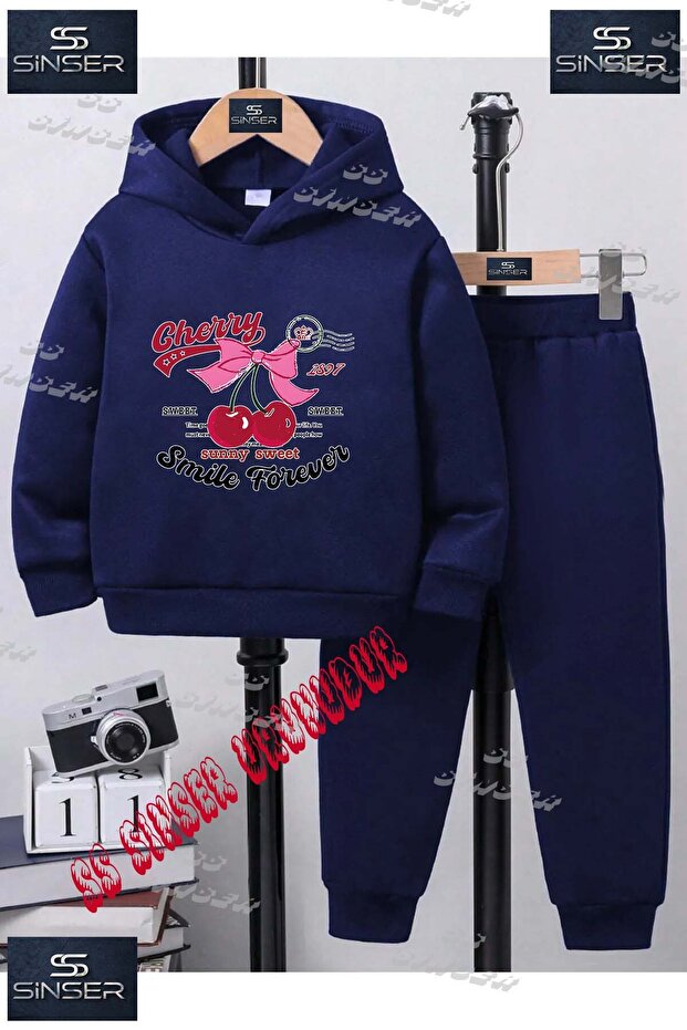 Children's Unisex'Cherry Smile Forever' Custom Printed Hoodie Tracksuit Set