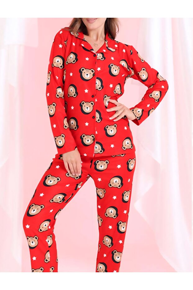 طقم بيجامة من قماش السويد المنقوش - 3