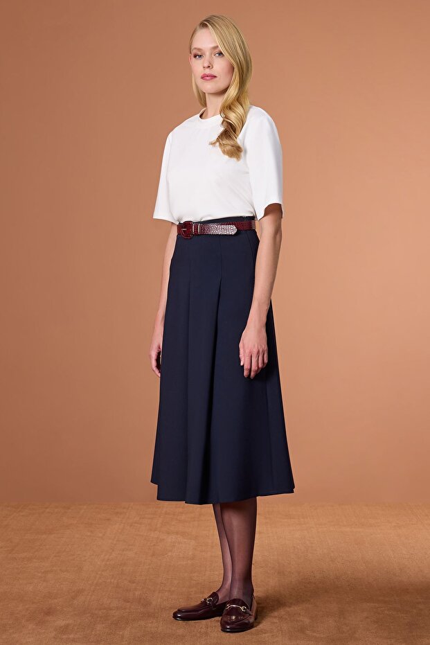 Pilikaşeli Etek Lacivert - 3