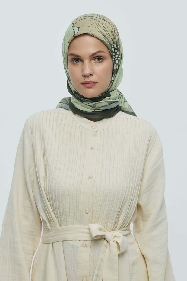 Şakayık Desen Bambu Eşarp - 1