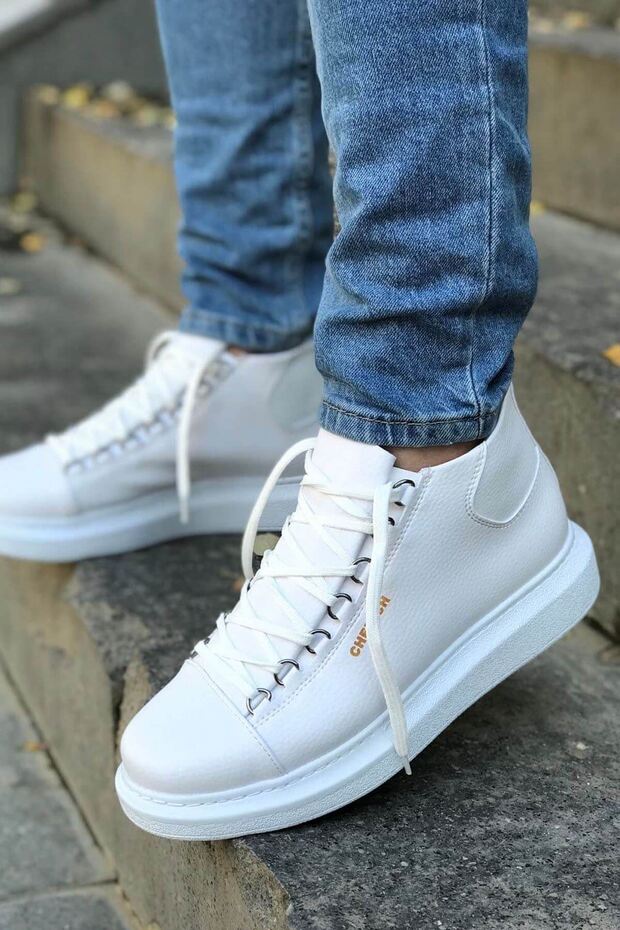 Ch258X Men's Sports Casual Lace-Up Leather Boots Cbt - White