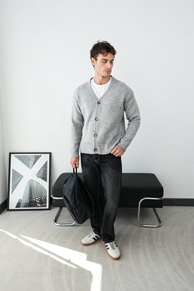 Düğmeli Oversize Hırka - 3