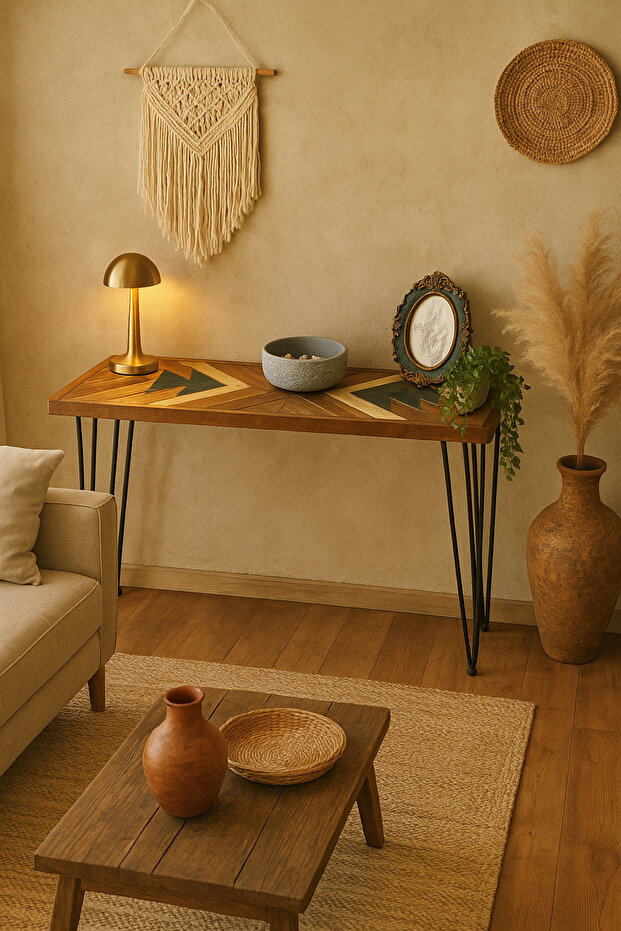 Demir Ayaklı Dekoratif Ahşap Dresuar Konsol Raf - 2