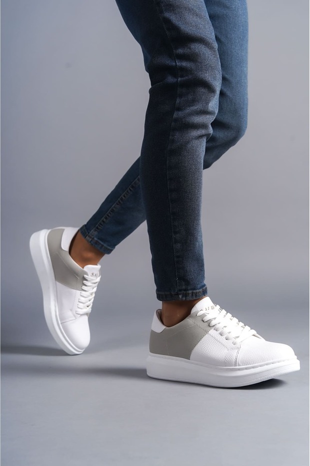 Slw151 Boost Lace-Up Skin Suede Men's Casual Sneaker Shoes Csbt - White/Grey