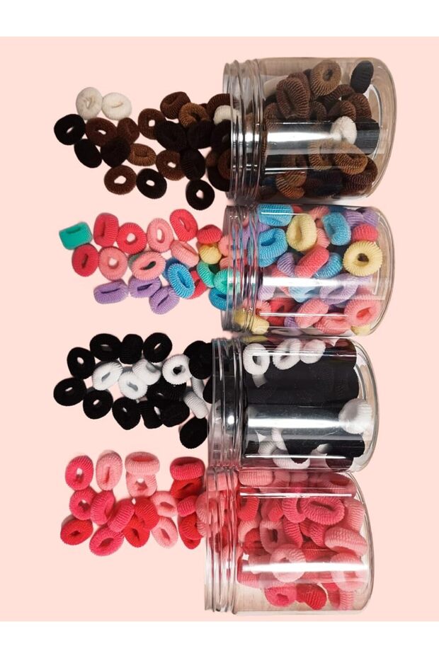 SUFY Mini Hair Ties Set, 100+ Pieces, Multi-Color Pack with Storage Jars, Brown Black White Pink