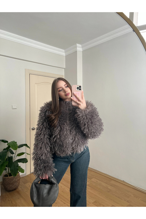 Antrasit Kürk Ceket - 5