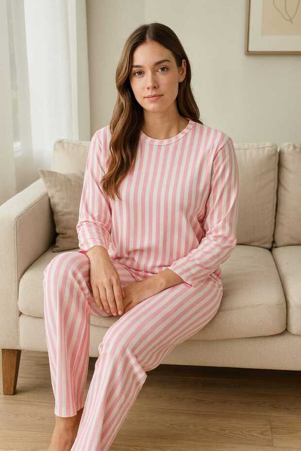 Women's Pajama Set Pink Striped