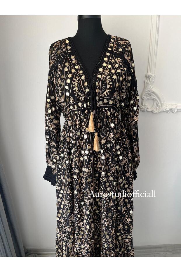 İthal İşlemeli Uzun Abiye Elbise - 1