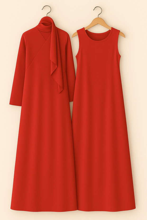 Namaz Elbisesi ve İç Elbise Takımı, 3lü Set Mevlüt Elbisesi, Tesettür Sabahlık Seti, Şal Hediyeli - 1