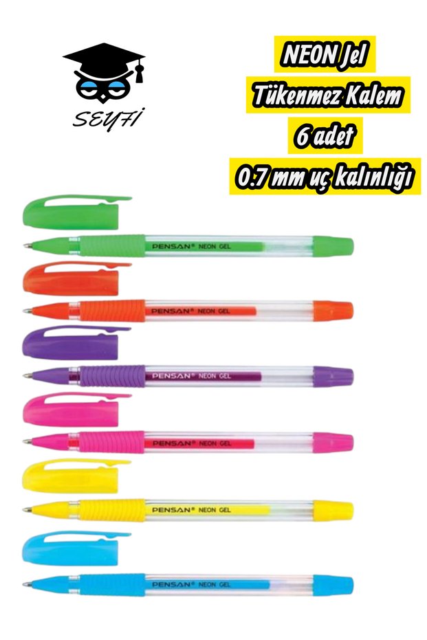 Pensan Neon Gel Ballpoint Pen Set 6 Colors Made in Turkey